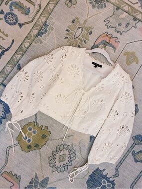 White Eyelet Tie-Front Top